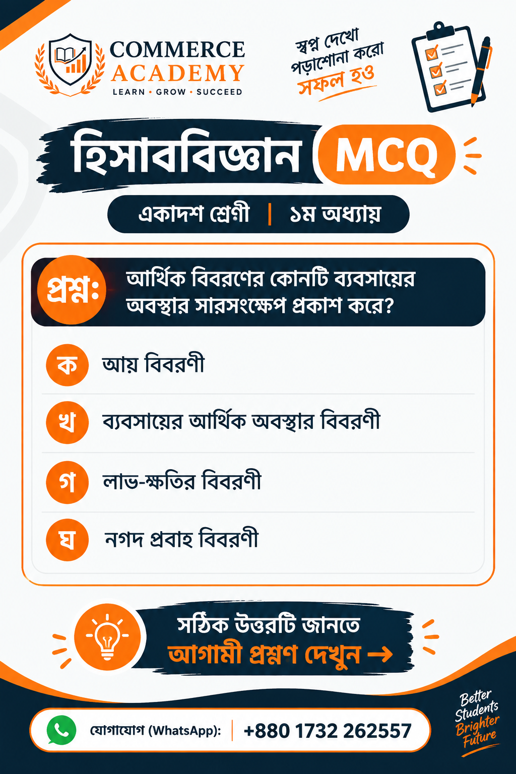 Commerce Academy হিসাববিজ্ঞান MCQ প্রশ্ন কার্ড